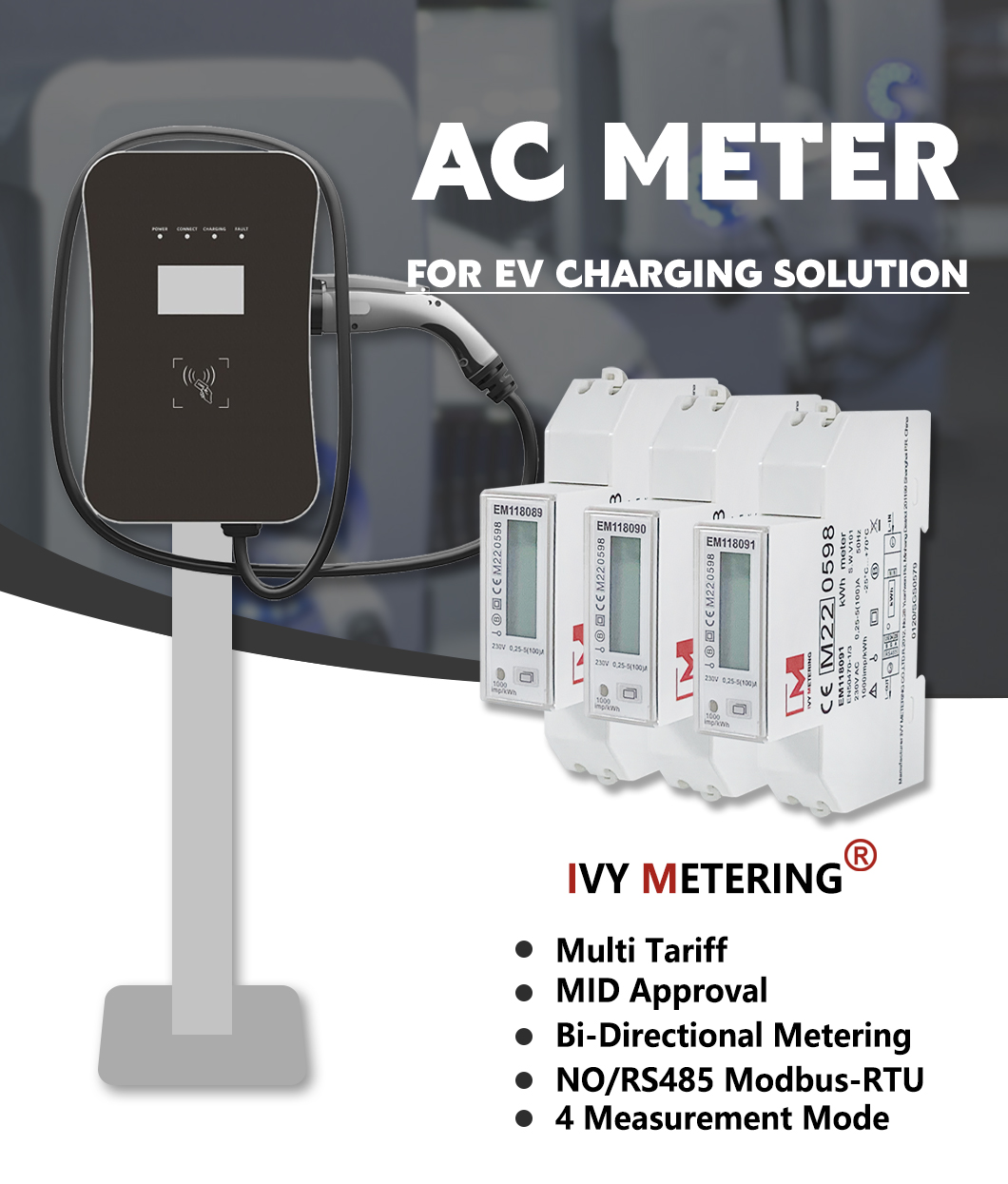 32A Single Phase LCD Display RS485 Bidirectional Energy Meter AC Charger Power Meter EM118089 90 91