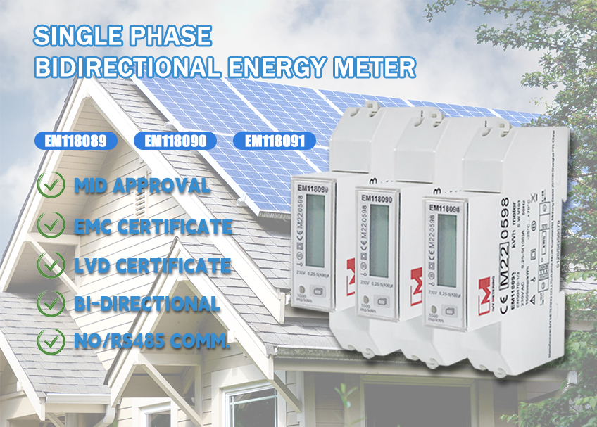 EM118089 90 91 RS485 Single Phase DIN Rail Bidirectional Metering Energy Meter For PV Solar System