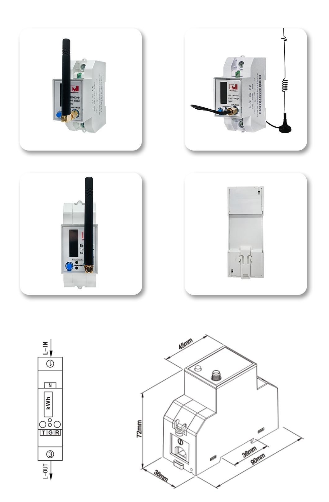 EM114039 Single Phase Modbus Wireless LoRaWAN Smart Electric Energy Meter With MID Approved