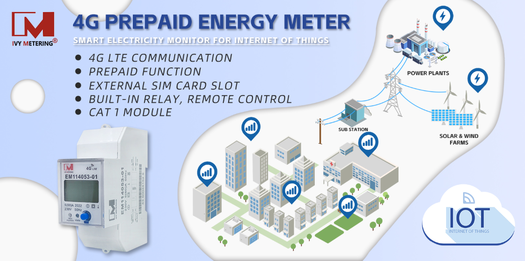 Medidor de potencia EM114053-01 con lectura remota de kwh 4G LTE
