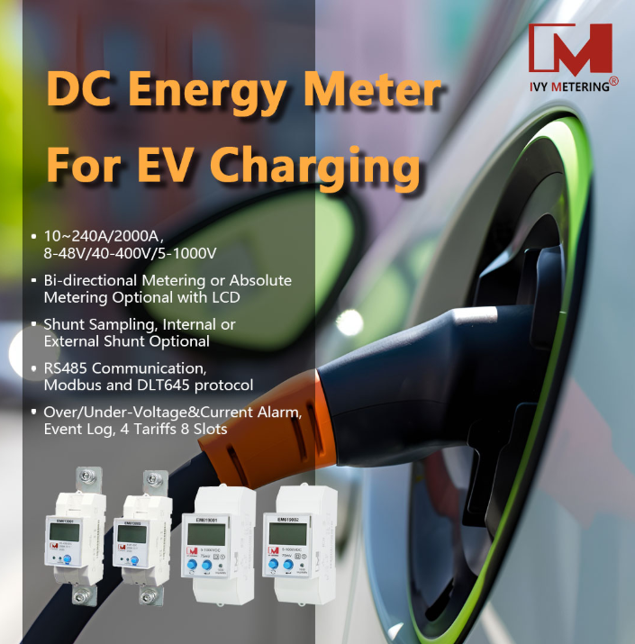 EM619002 Medidor bidireccional de energía DC 1000V 2000A con RS485 Modbus, para cargadores de depósito de autobuses y camiones eléctricos.