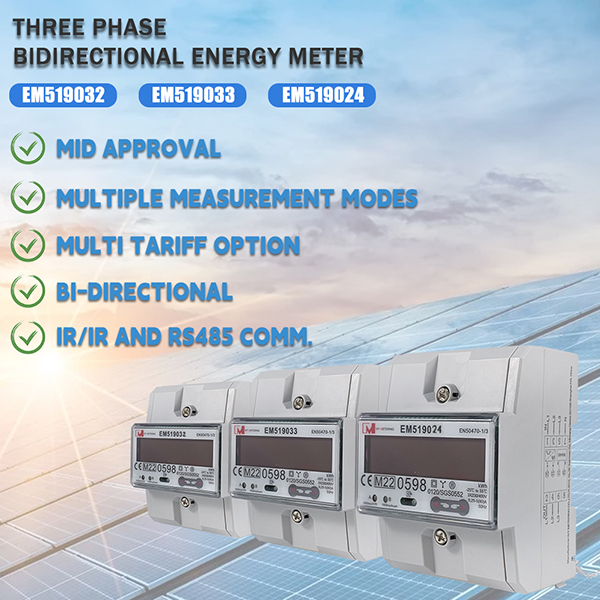 Medidor de energía bidireccional RS485 Modbus de 1/3 fases para solución fotovoltaica EV EM519032/33/24 EM118089/90/91