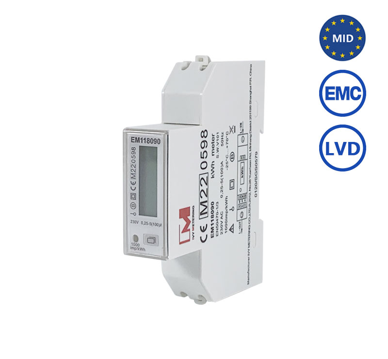 EM118090 RS485 Modbus Medidor de energía EMC LVD MID monofásico100A Medidor De Consumo Electrico Monofásico Con Certificado MID (Basic)