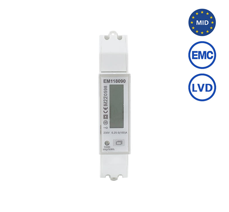 EM118090 RS485 Modbus Medidor de energía EMC LVD MID monofásico100A Medidor De Consumo Electrico Monofásico Con Certificado MID (Basic)