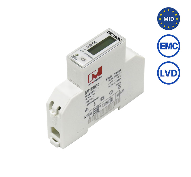 EM118090 RS485 Modbus Medidor de energía EMC LVD MID monofásico100A Medidor De Consumo Electrico Monofásico Con Certificado MID (Basic)